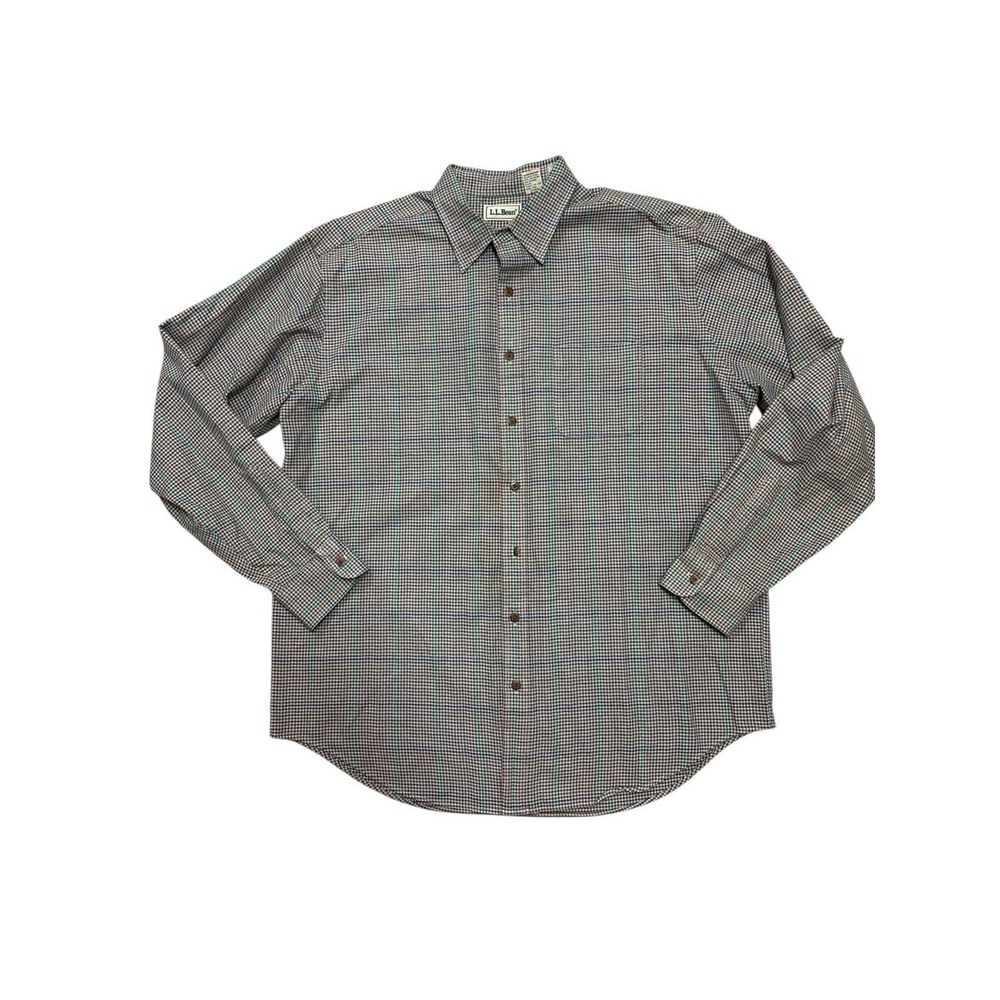 Vintage‎ LL Bean Men's Brown Blue Plaid Long Sleeve Casual  Button Down Size XL